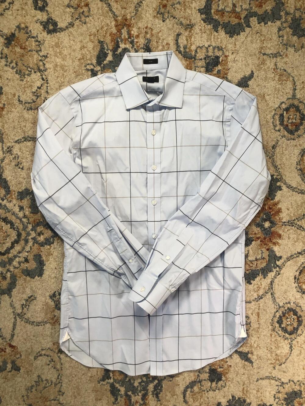 J Crew Ludlow Dress Shirt Mens 15 33 Blue Windowpane Slim Fit Long Sleeve Cotton